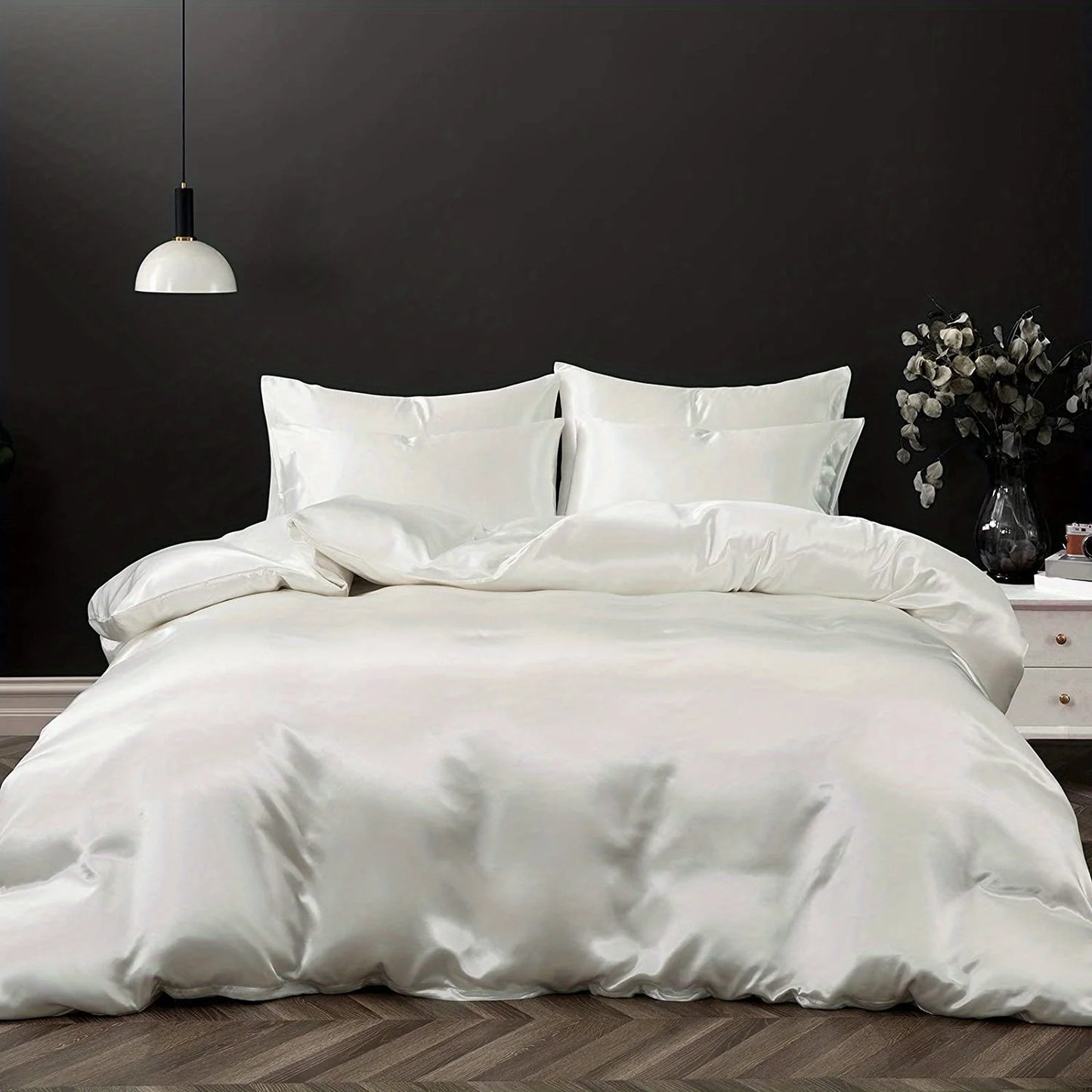Satin Solid Color Ultra-Soft 3-Piece Duvet Cover Set, . Color Bedding Set with Pillowcases, .