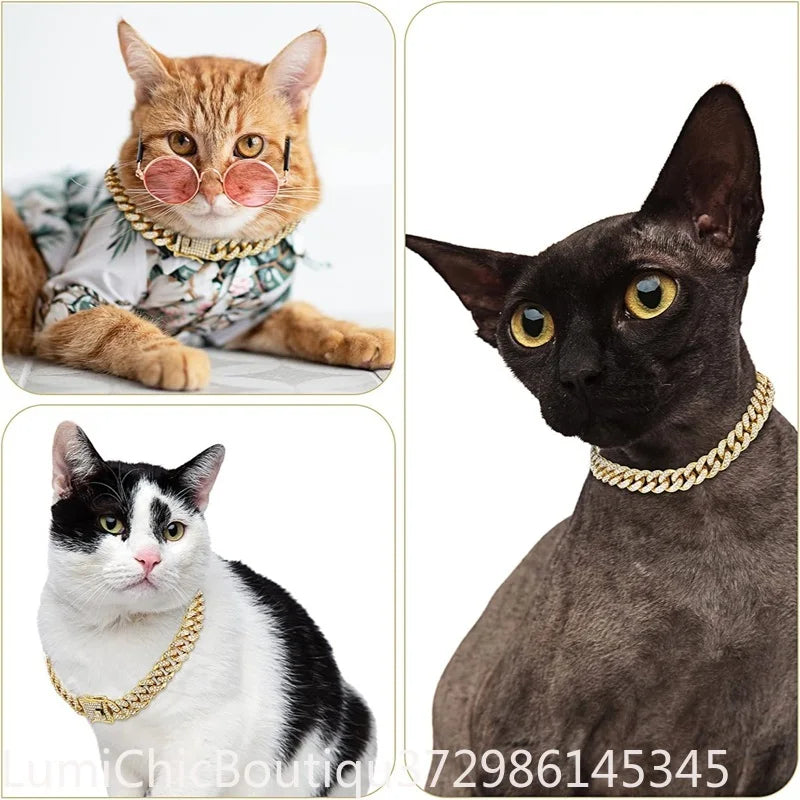 Luxury Gold Metal Dog Chain Collar Bling Pet Jewelry Necklace For Small Medium Large Dogs. Cats .