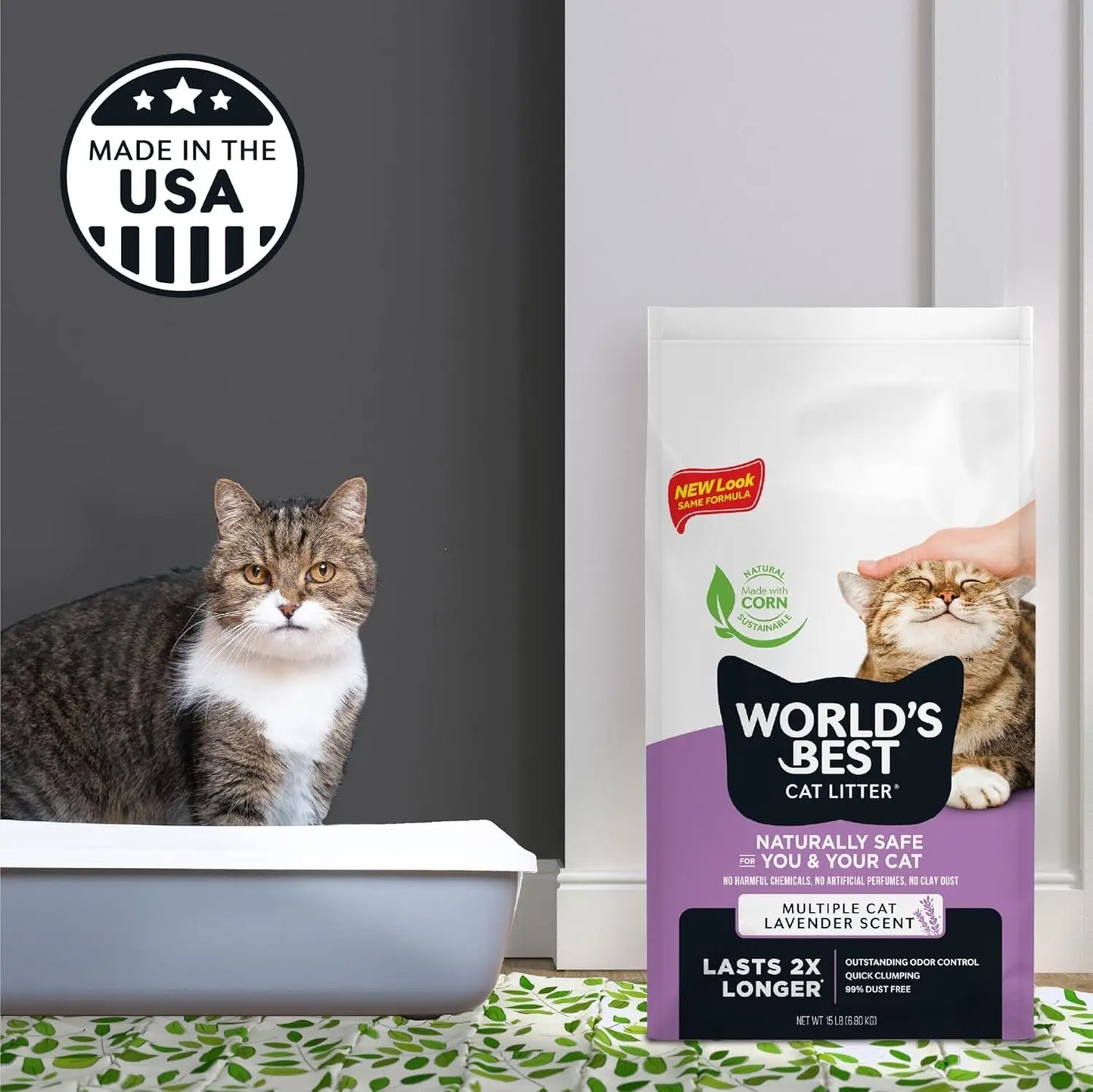 Cat Litter for Multiple Cats Lavender Scented 15-Pounds Quick Clumping Dust Free Long-Lasting Odor Control