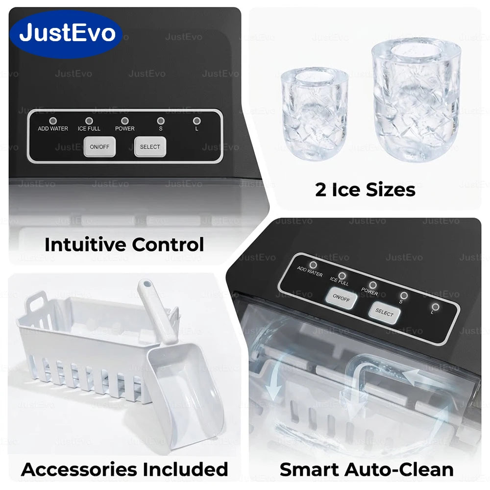 JustEvo Countertop Portable Ice Maker Machine with Auto-Clean 6-12 Mins Fast Ice 2 Bullet Ice Sizes .