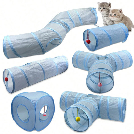 Cat Toys Gray 3-Way Foldable Pet Cat Tunnel Tube Toy