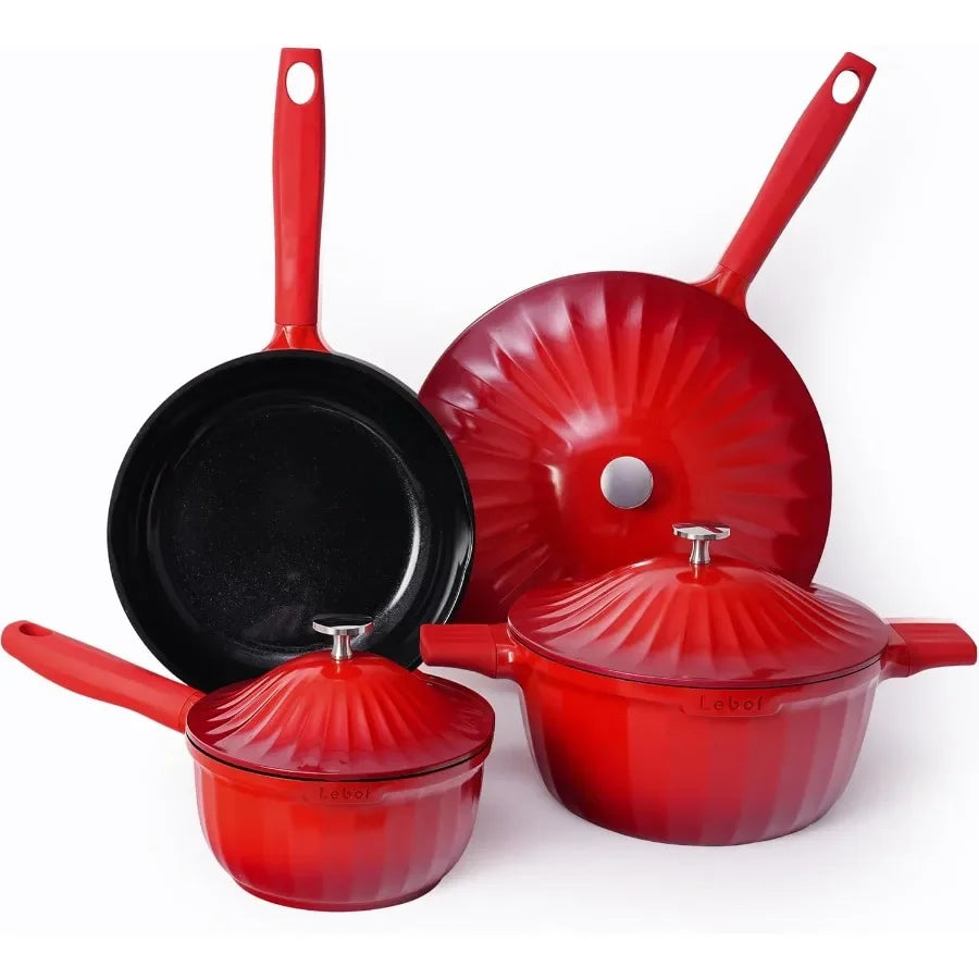 Nonstick Ceramic Cookware Set 7 Piece Titanium Cast Aluminum Pots and Pans Set with Lids.