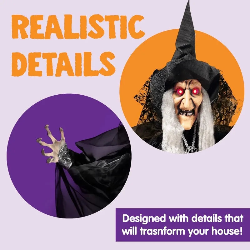 47'' Animated Witch Halloween Decorations Outdoor Indoor Scary Halloween Animatronics Decor,.