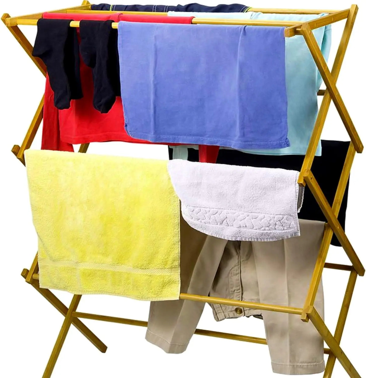 Foldable Wooden Clothes Drying Rack for Laundry – Pre-Assembled, Lightweight, 9-Bar Fold-Flat Design for Indoor or Outdoor Use