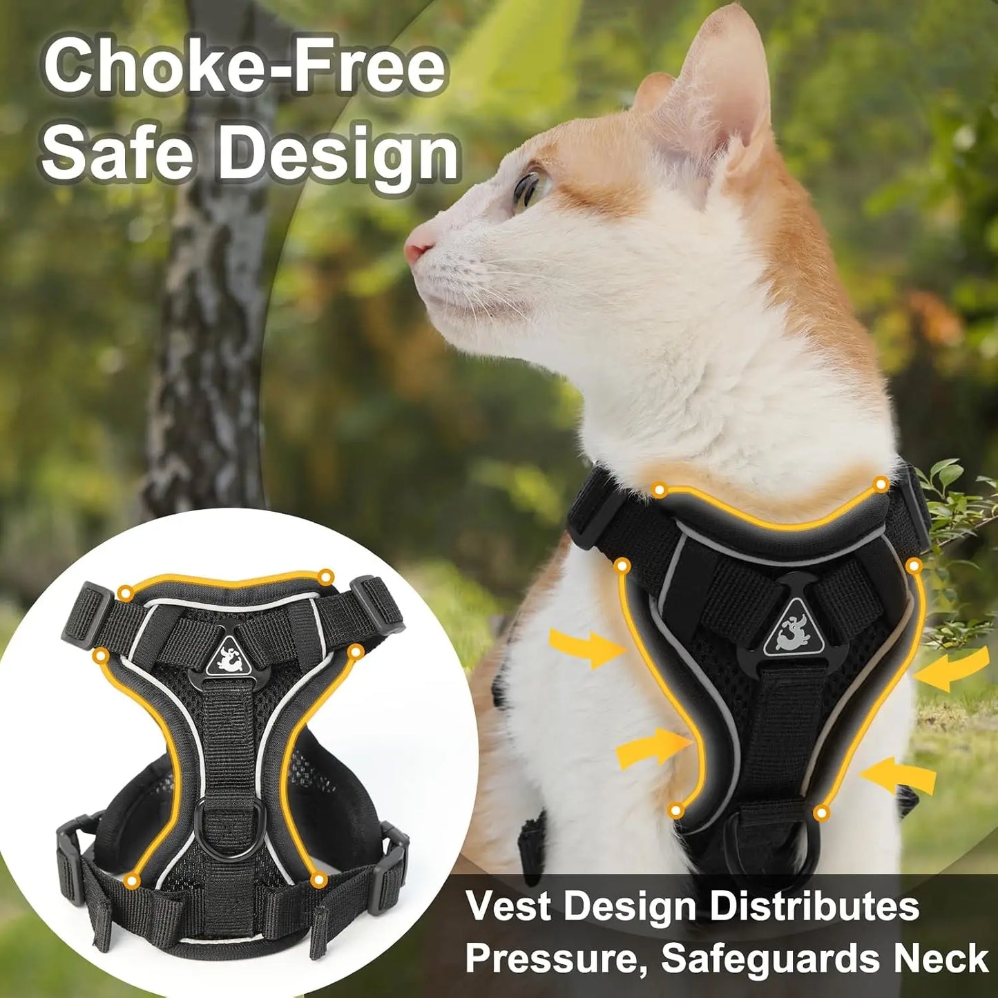 Cat Harness and Leash Set, Escape Proof Reflective Vest with 4 Buckles for Walking, .