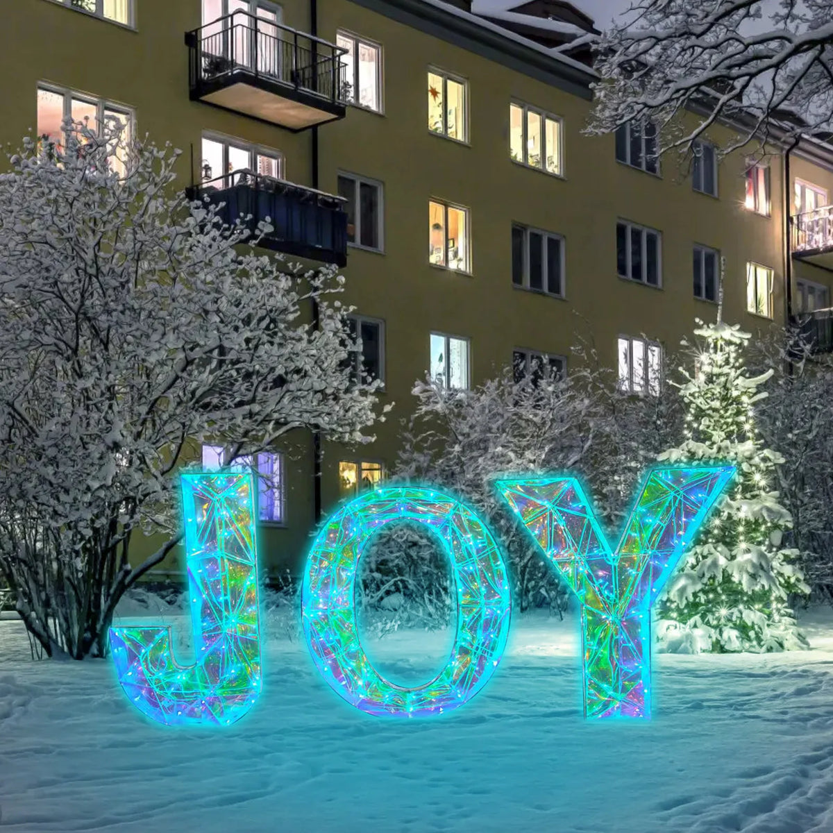 3 Pieces Outdoor Xmas Decor Letters JOY LED Lighted Prism . Metal PVC Lighted.