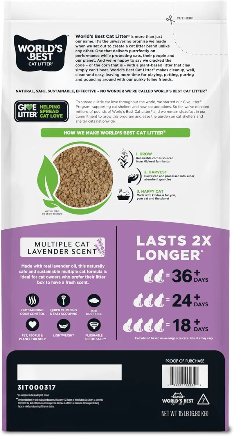 Cat Litter for Multiple Cats Lavender Scented 15-Pounds Quick Clumping Dust Free Long-Lasting Odor Control