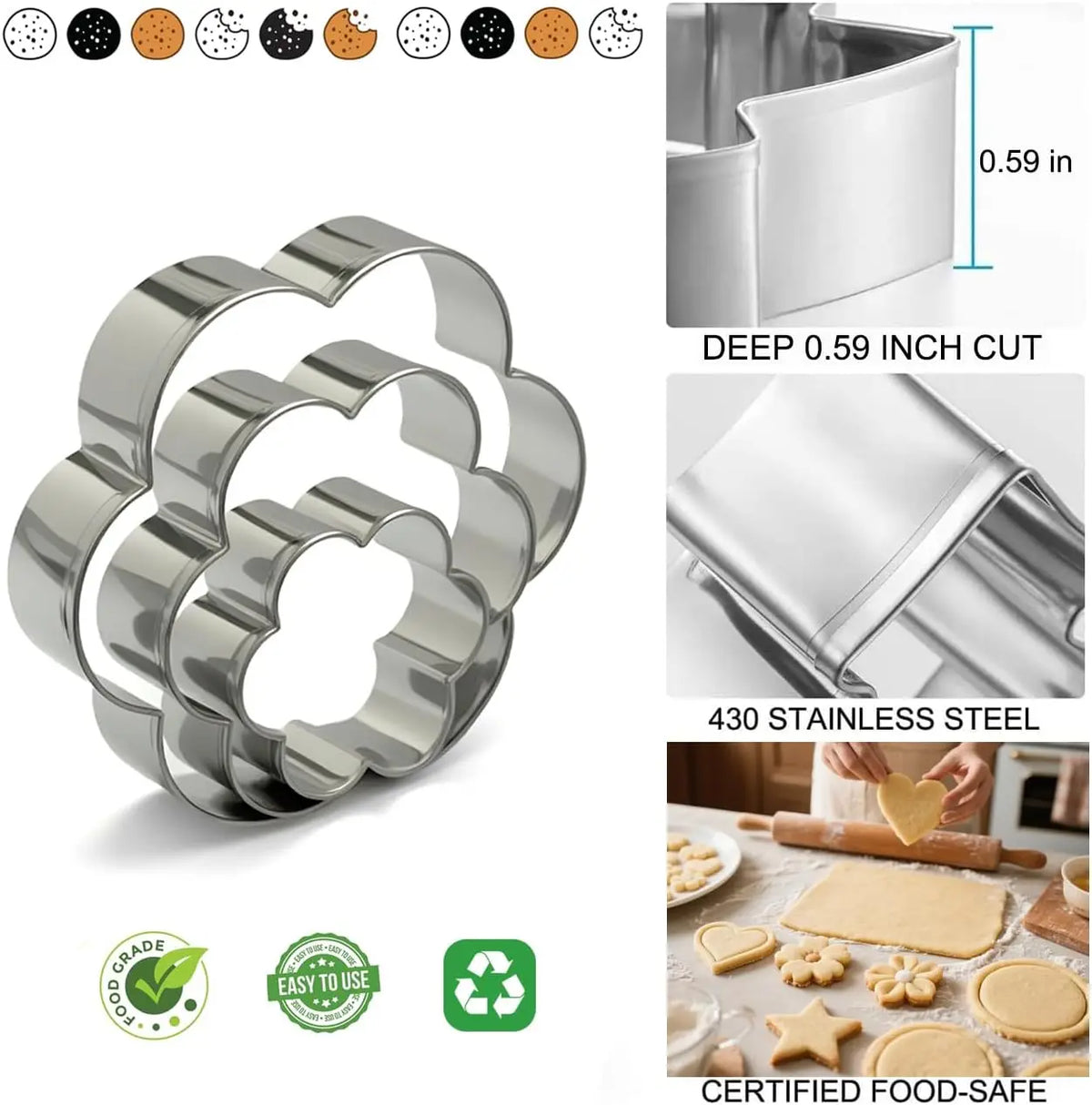 Metal Cookie Cutters Set of 12 - Heart, Flower, Round, Star Shapes