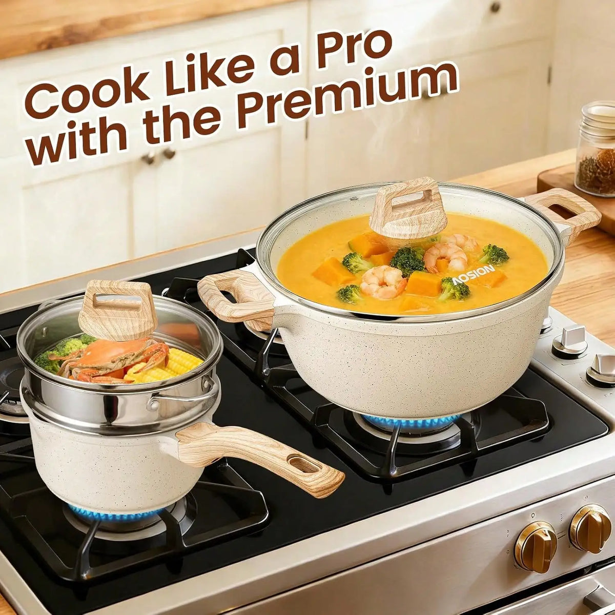 27PCS Pots And Pans Set, Nonstick Ceramic Cookware Set,  With Gloves, Apron, Silicone Tools & Pot Protectors, .