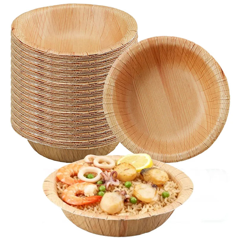 200ml Disposable Paper Bowls Microwave-Safe .Wood Grain Design.