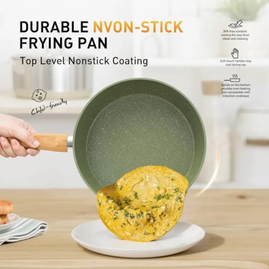 17 Piece Pots and Pans Set Non Stick Nonstick Induction Granite Kitchen Cookware Set. Durable Induction Compat