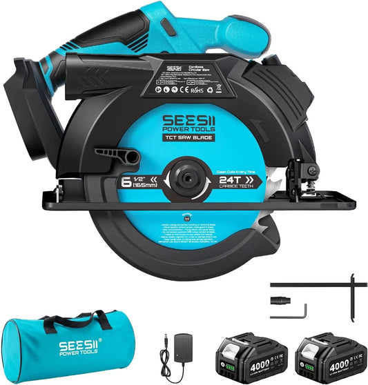 6-1/2" Cordless Circular Saw 5200 RPM Electric Power Saw 45degree Cut Adjustment Saw .