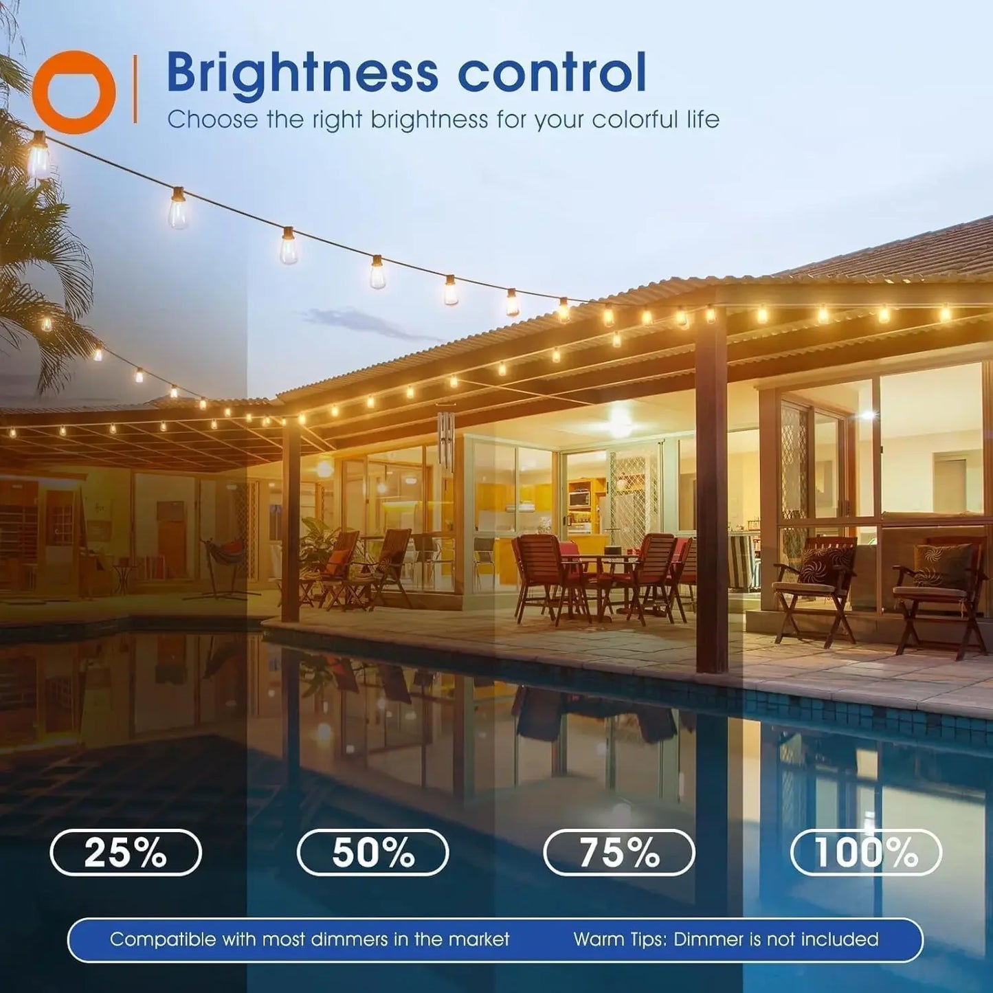 150FT LED Outdoor String Lights Waterproof. Lights Shatterproof ST38 Replaceable Bulbs Dimmable Outside . Lights