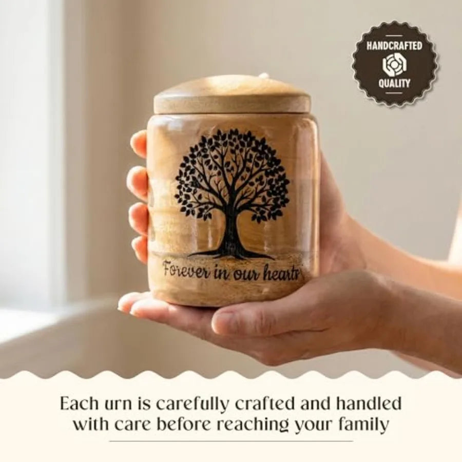 Wooden Cremation Urn for Ashes birch Tree of Life Engraved Keepsake Urn, Natural Wood, Memorial for Pet or Small Remains