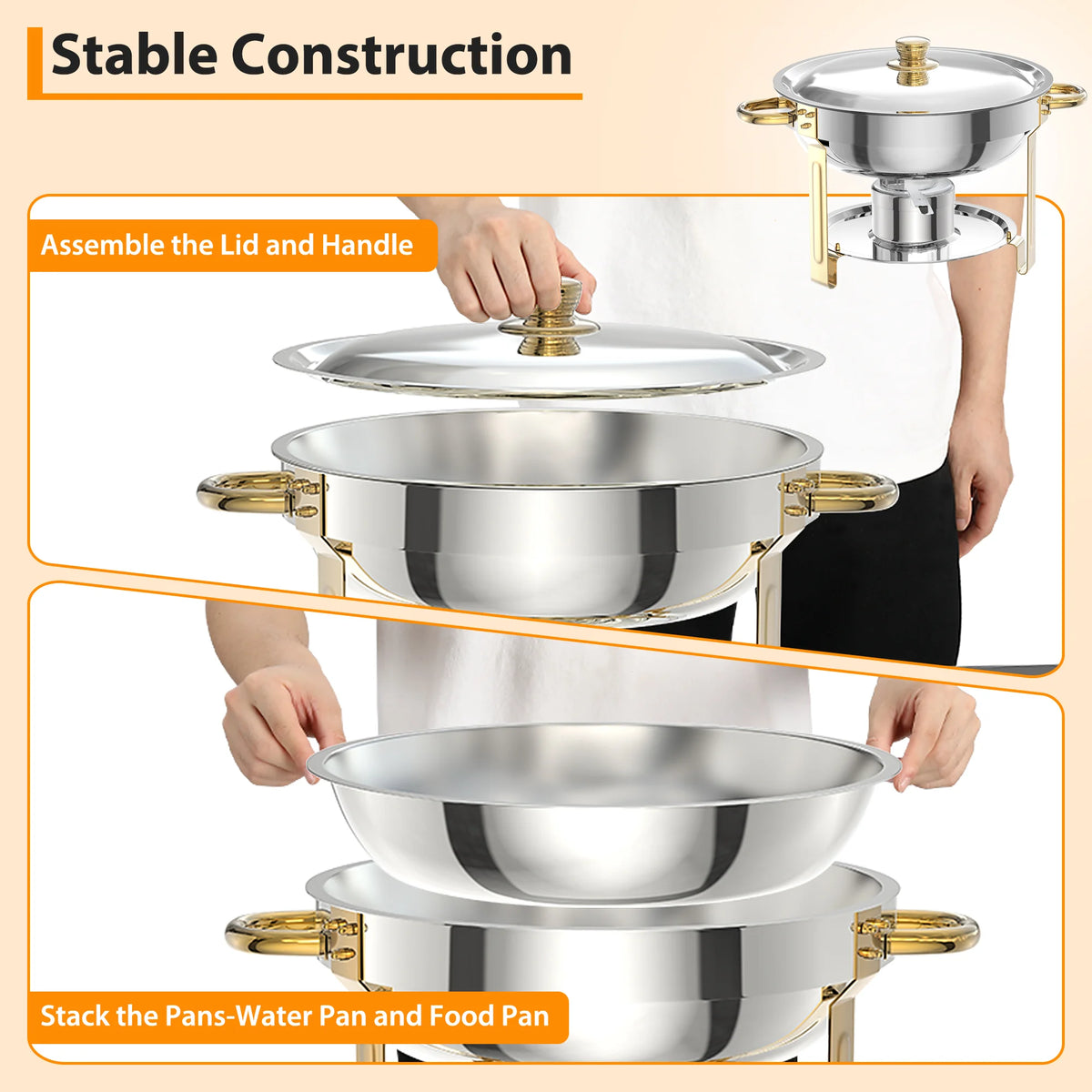 Chafing Dishes for Buffet 2/4/6Pack, 5QT Round Chafing Dishes for Buffet, Stainless Steel Chafing Dish Buffet Set with Spoon and Tweezers .