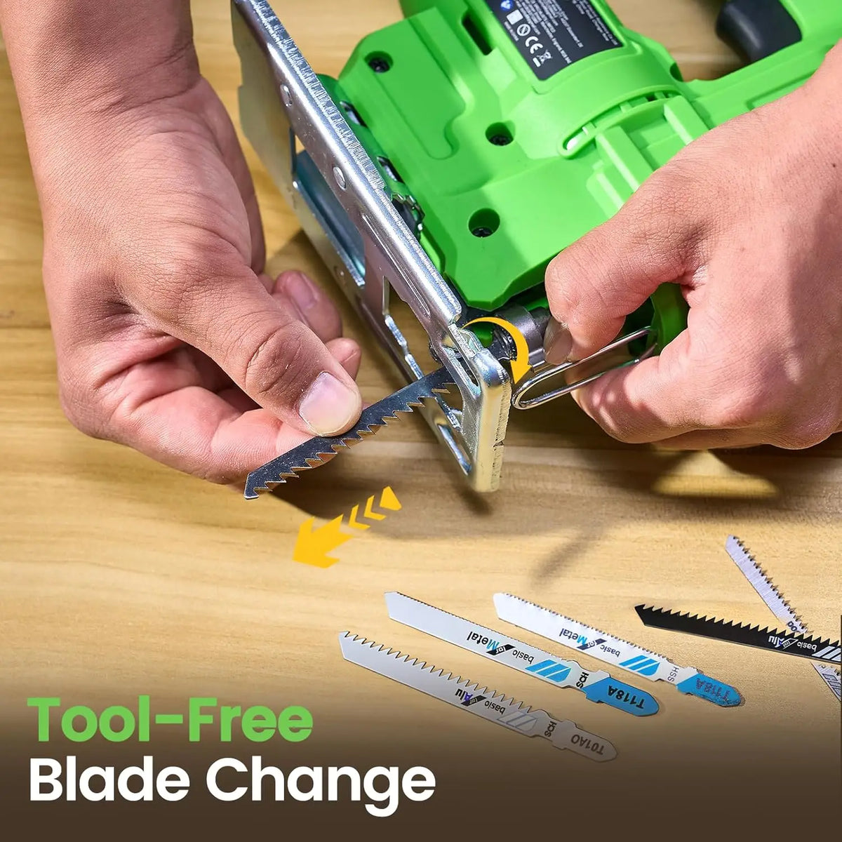 Cordless Jig Saw Tool With 2*4.0Ah Batteries Brushless 9 Blades 0–45° Bevel Cutting 4 Orbital Setting Straight Curved Cuts.