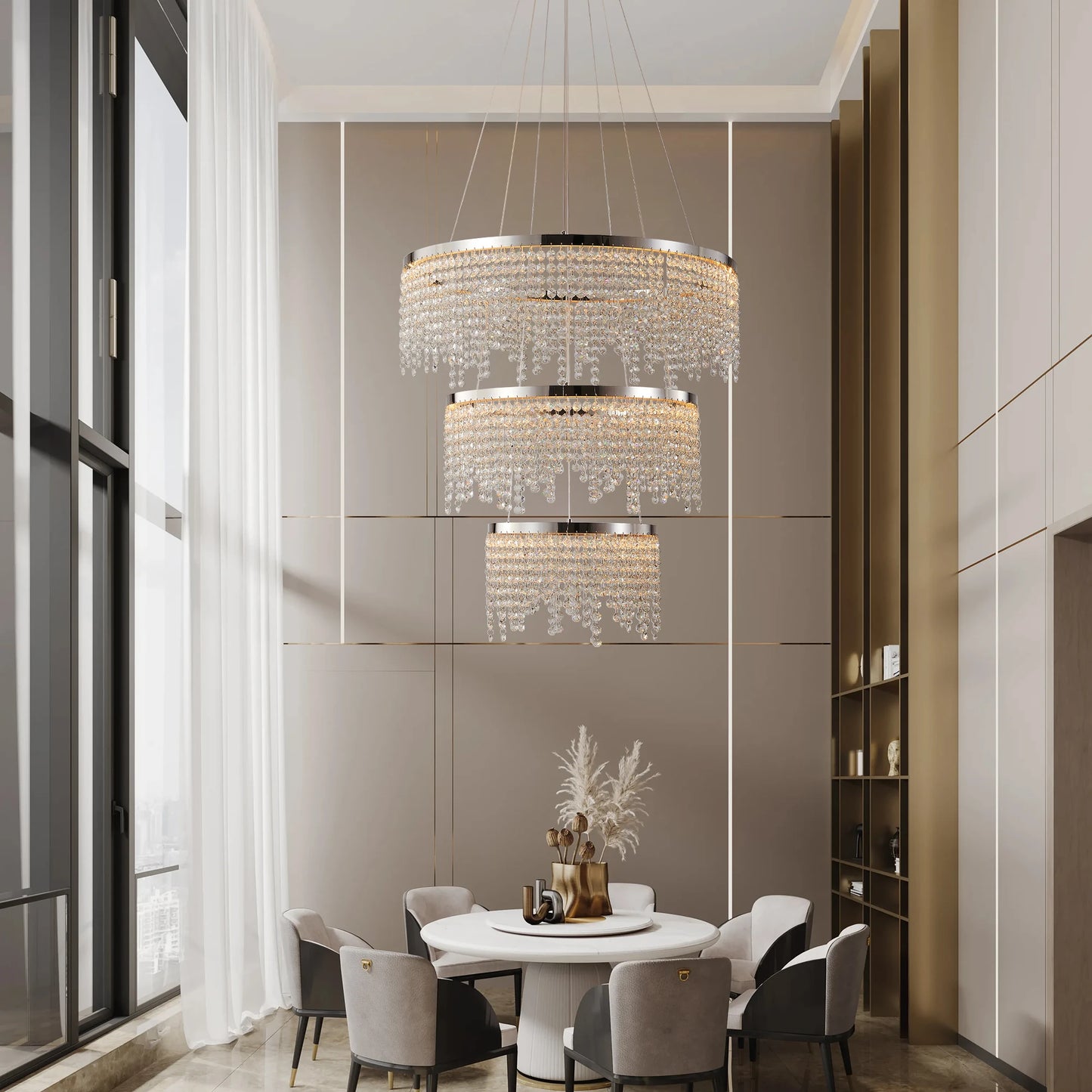23.6-inch Crystal Chandelier, Dimmable Led Ceiling Lamp, Adjustable Color Temperature