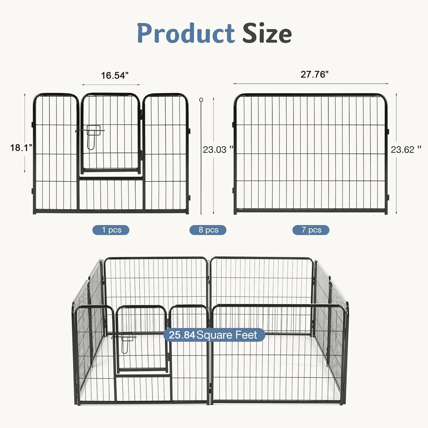 Metal 8 Panels Dog Playpen Pet Fence 24 Inch to 32 Inch Foldable