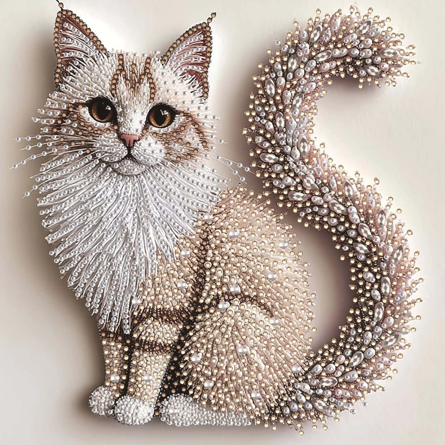 2D Flat Printing, Irregular Diamonds, Canvas Material, Acrylic Paint 5D Diamond Painting Kit | Fluffy Kitten .