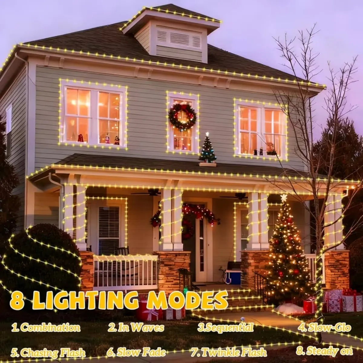 1pc Solar LED Tube Light 100LED Tube Rope String Light 8 Modes with Outdoor PVC Tube Light Solar Fence Light .