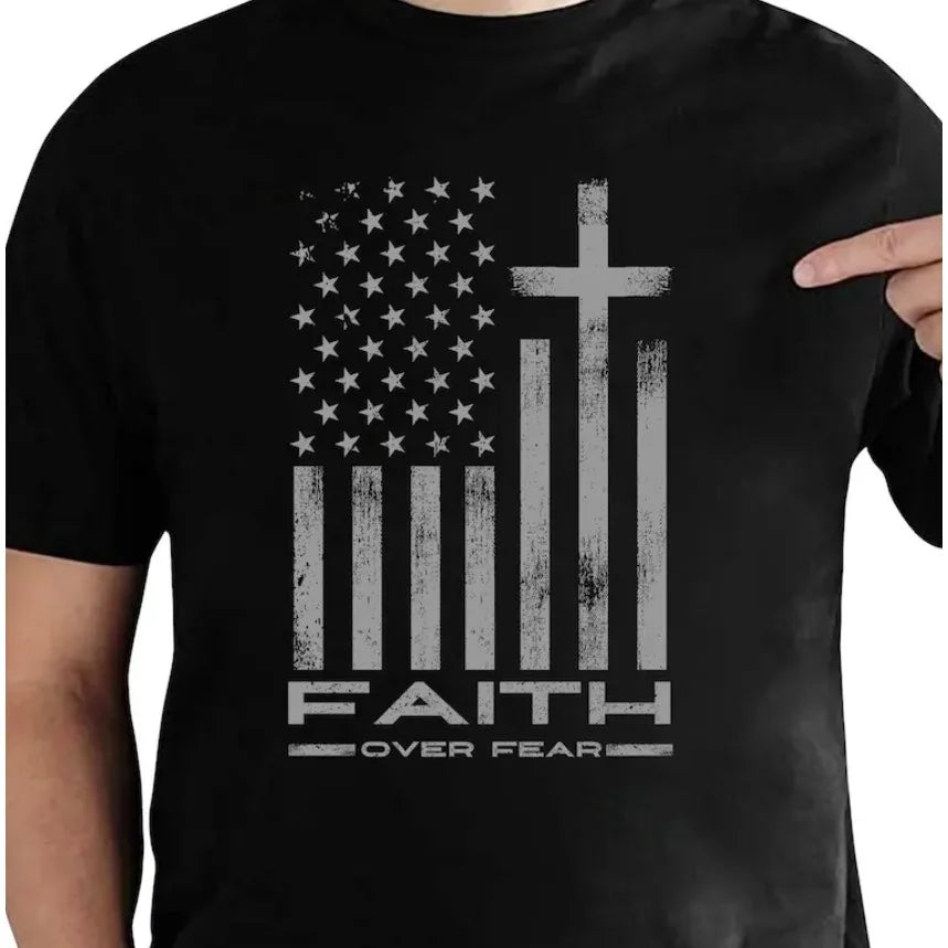 Faith Over Fear Cool Christian Flag Cross for Men Shirt.