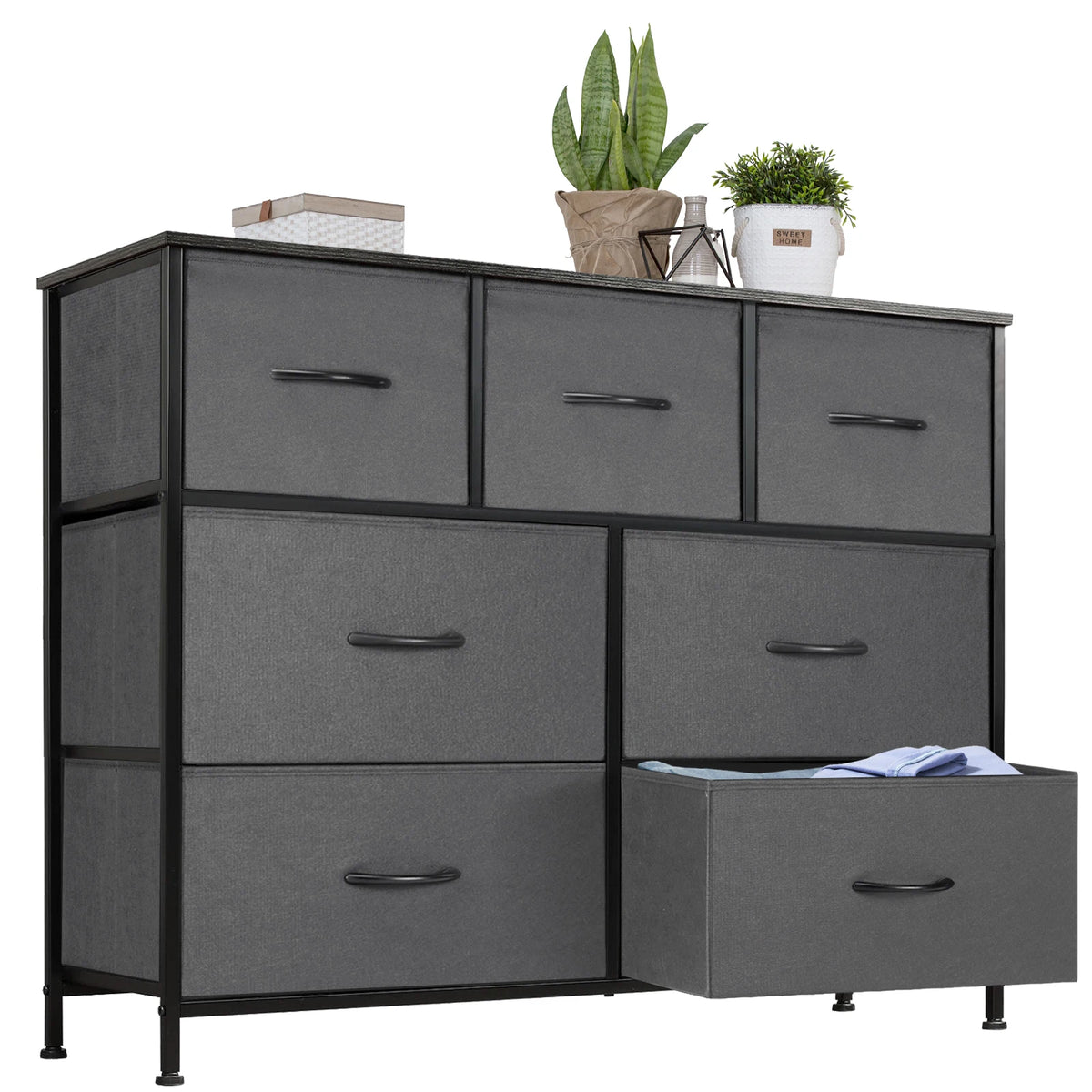 .Dresser . With 7 Fabric Drawers Organizer Storage Closet Chest Clothes.