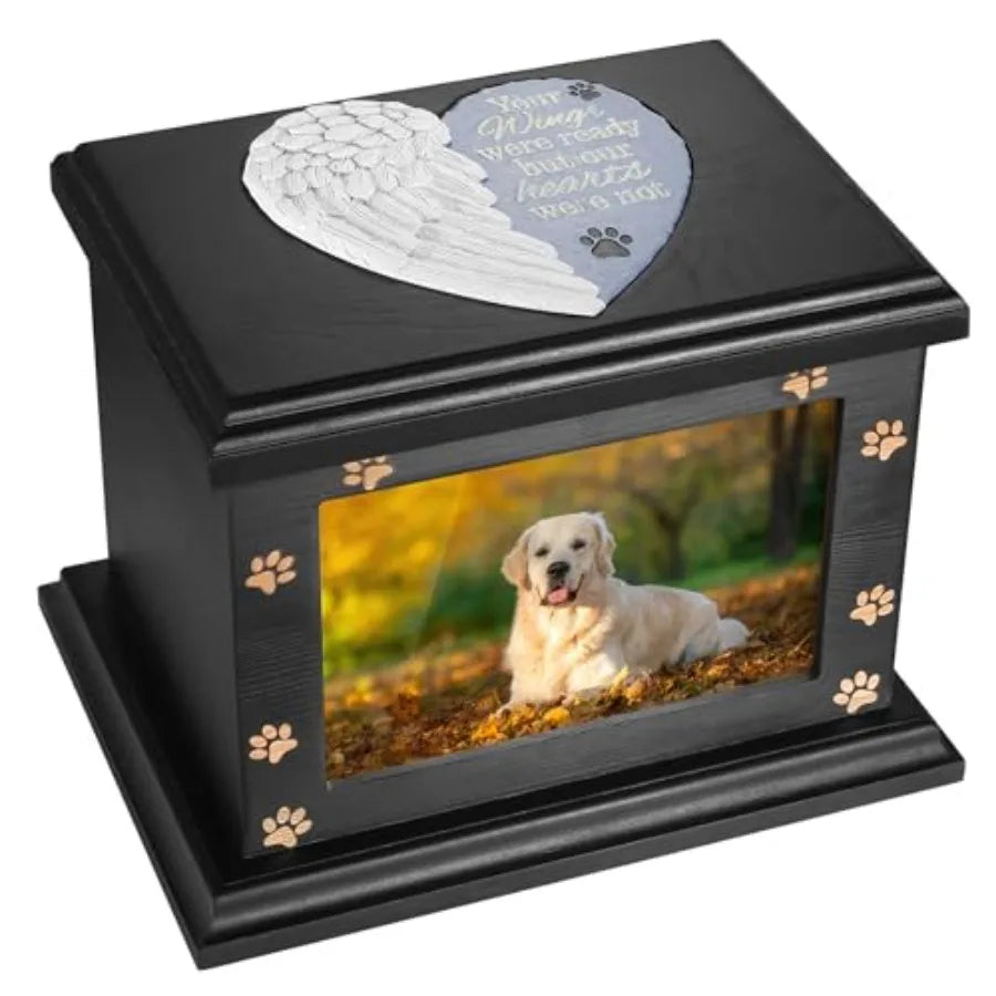 Pet Memorial Urns for Dogs or Cats Ashes, Large Wooden Funeral Pets Memorial Urns with Photo Frame, .