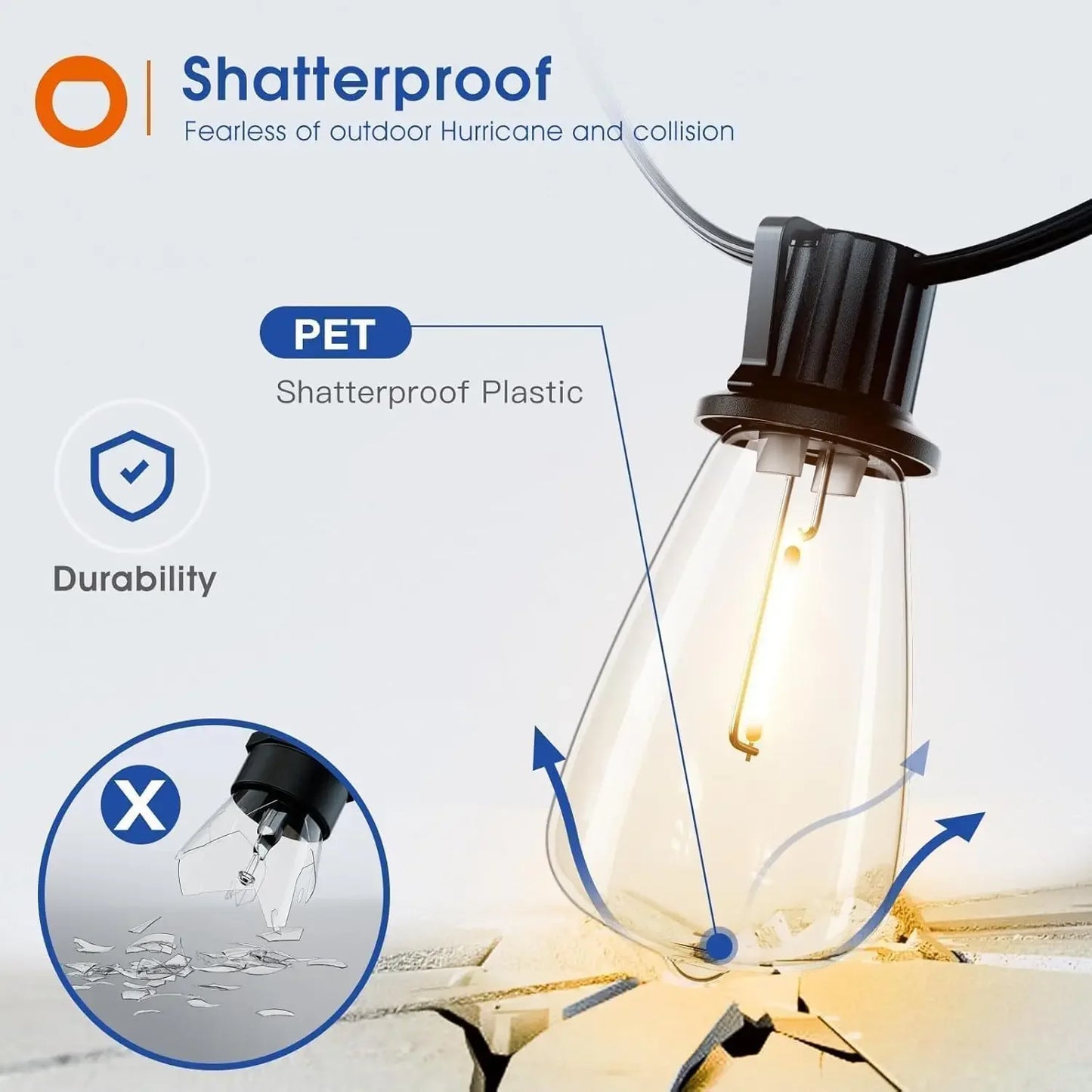 150FT LED Outdoor String Lights Waterproof. Lights Shatterproof ST38 Replaceable Bulbs Dimmable Outside . Lights