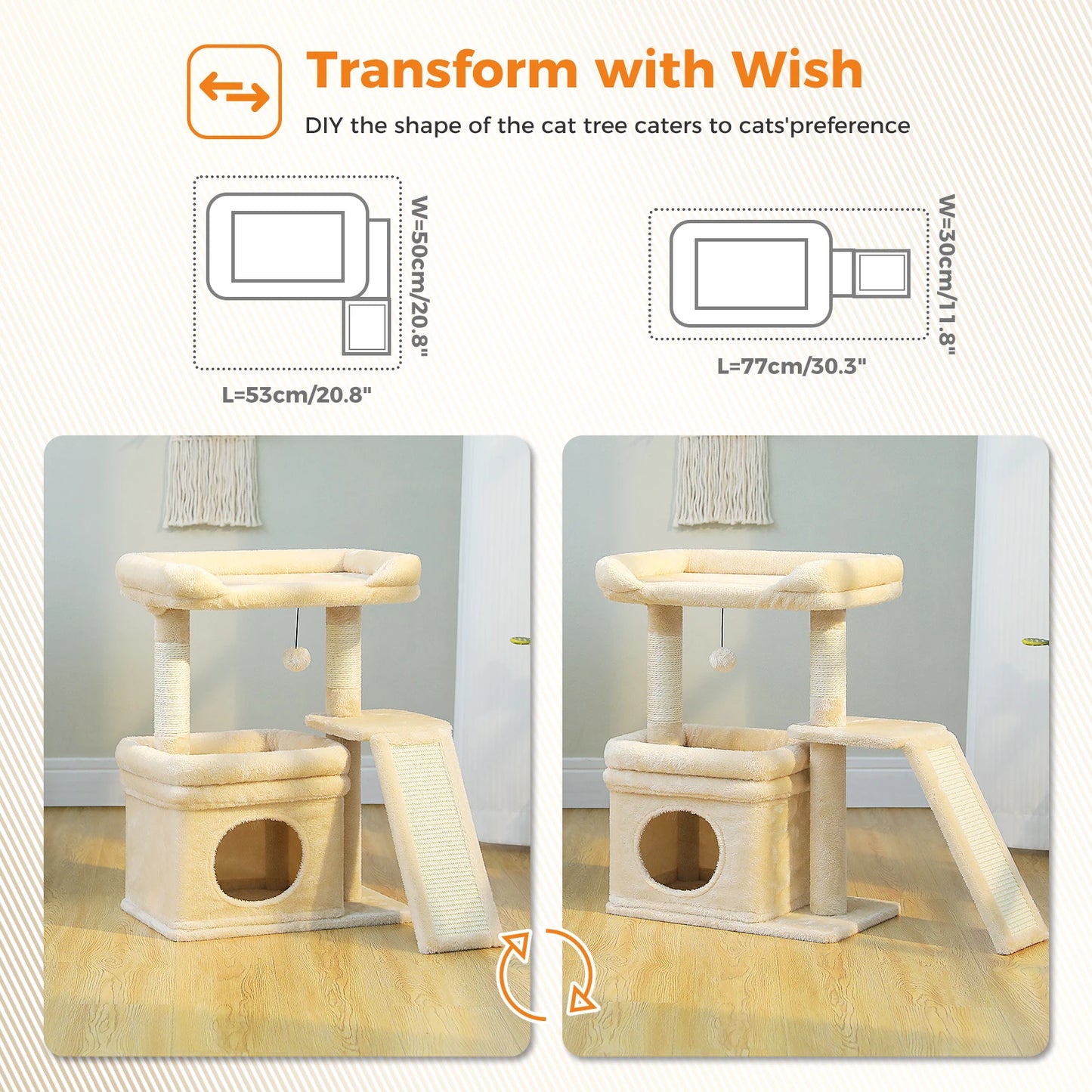 Small Cat Tree for Indoor Cat Tower with Sisal Scratching Post and Pad Wide Top Perch.