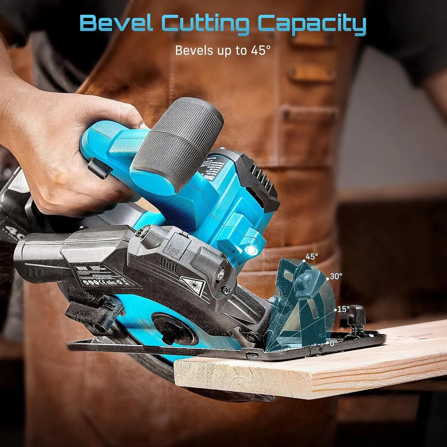 6-1/2" Cordless Circular Saw 5200 RPM Electric Power Saw 45degree Cut Adjustment Saw .