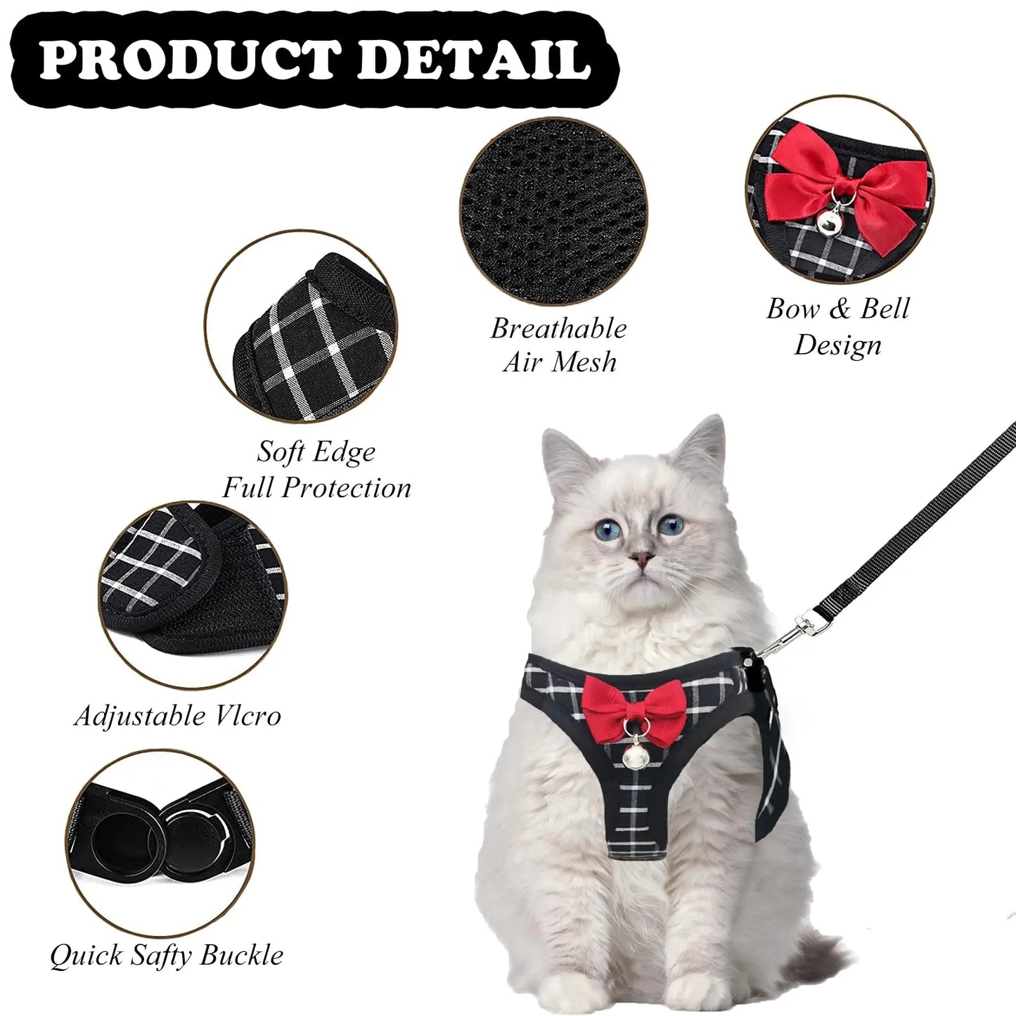 Adjustable Pet Harness with Bow Tie Leash Set Stylish Tuxedo Vest for Small Dogs and Cats .