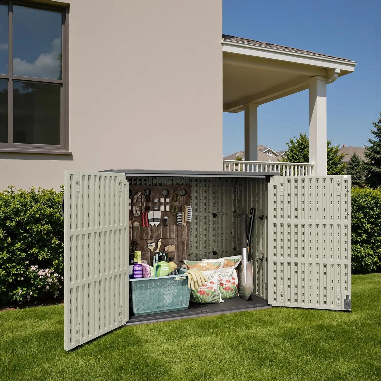 25 Cu.ft All-Weather Resin Horizontal Outdoor Storage Cabinet With Lockable Door, .