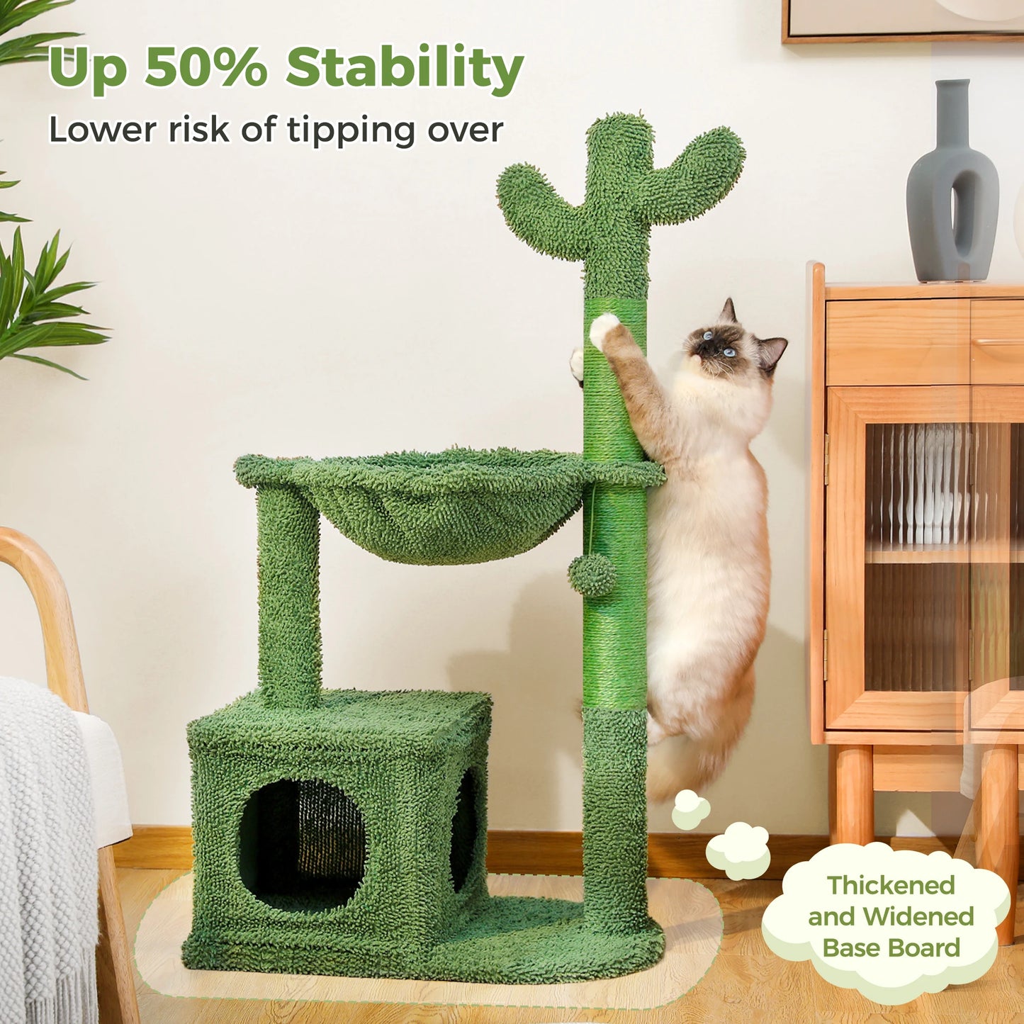 Cactus Cat Tree Small Cat Tower with Spacious Condo ,Cozy Hammock Ball, Scratching .