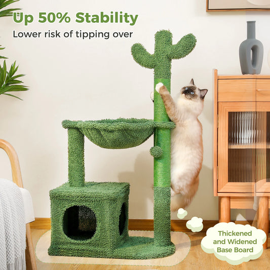 Cactus Cat Tree Small Cat Tower with Spacious Condo ,Cozy Hammock Ball, Scratching .