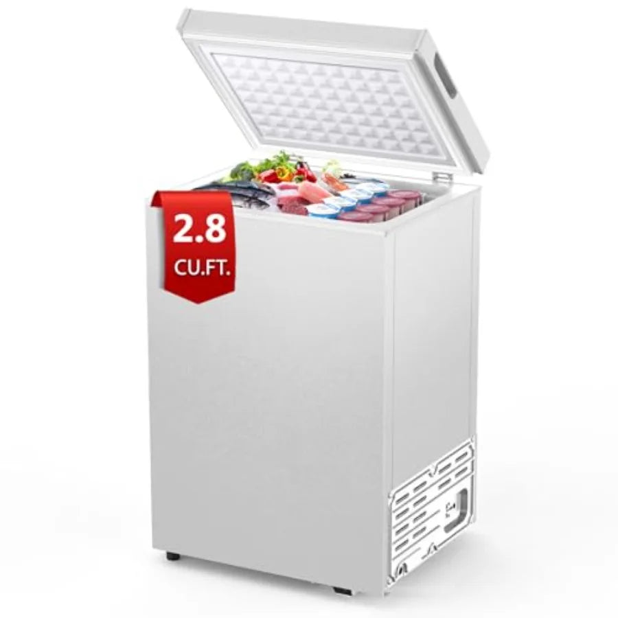 Deep Freezer 3.5 Cu.Ft Chest Freezer with Steel Body, White Finish, 2 Removable Baskets Adjustable 7-Level Temperature Control