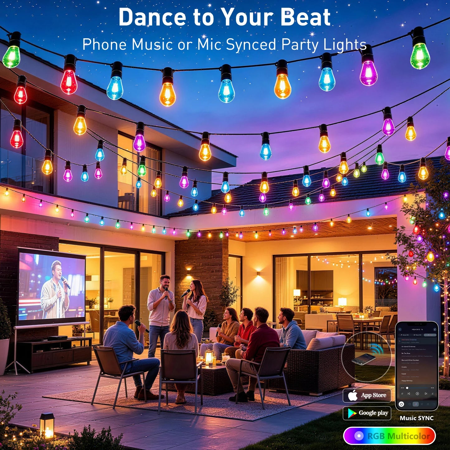 100 FT Multicolor Globe LED String Lights, IP65 Waterproof Shatterproof Sphere .