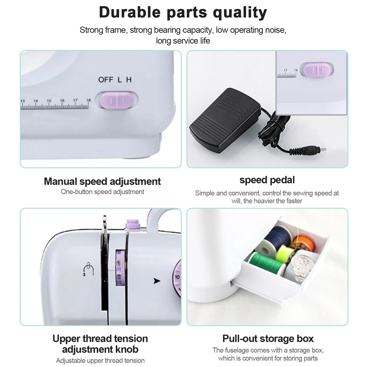12 Stitches Electric Sewing Machine Mini Household Double Thread Sewing Machine Horizontal rotary shuttle structure design