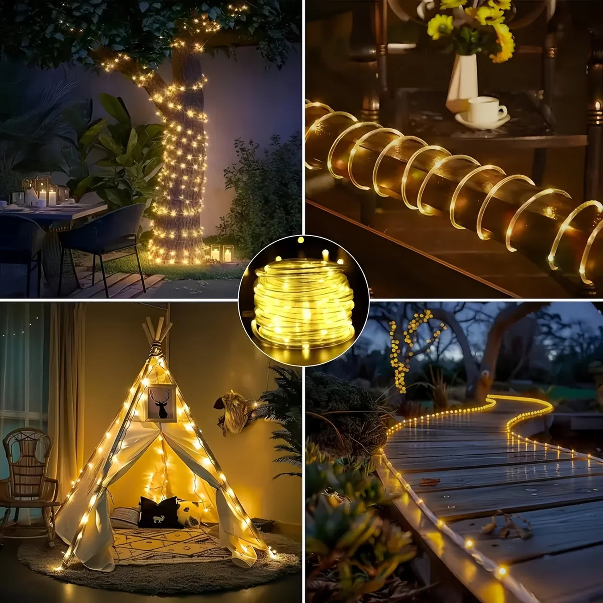 1pc Solar LED Tube Light 100LED Tube Rope String Light 8 Modes with Outdoor PVC Tube Light Solar Fence Light .
