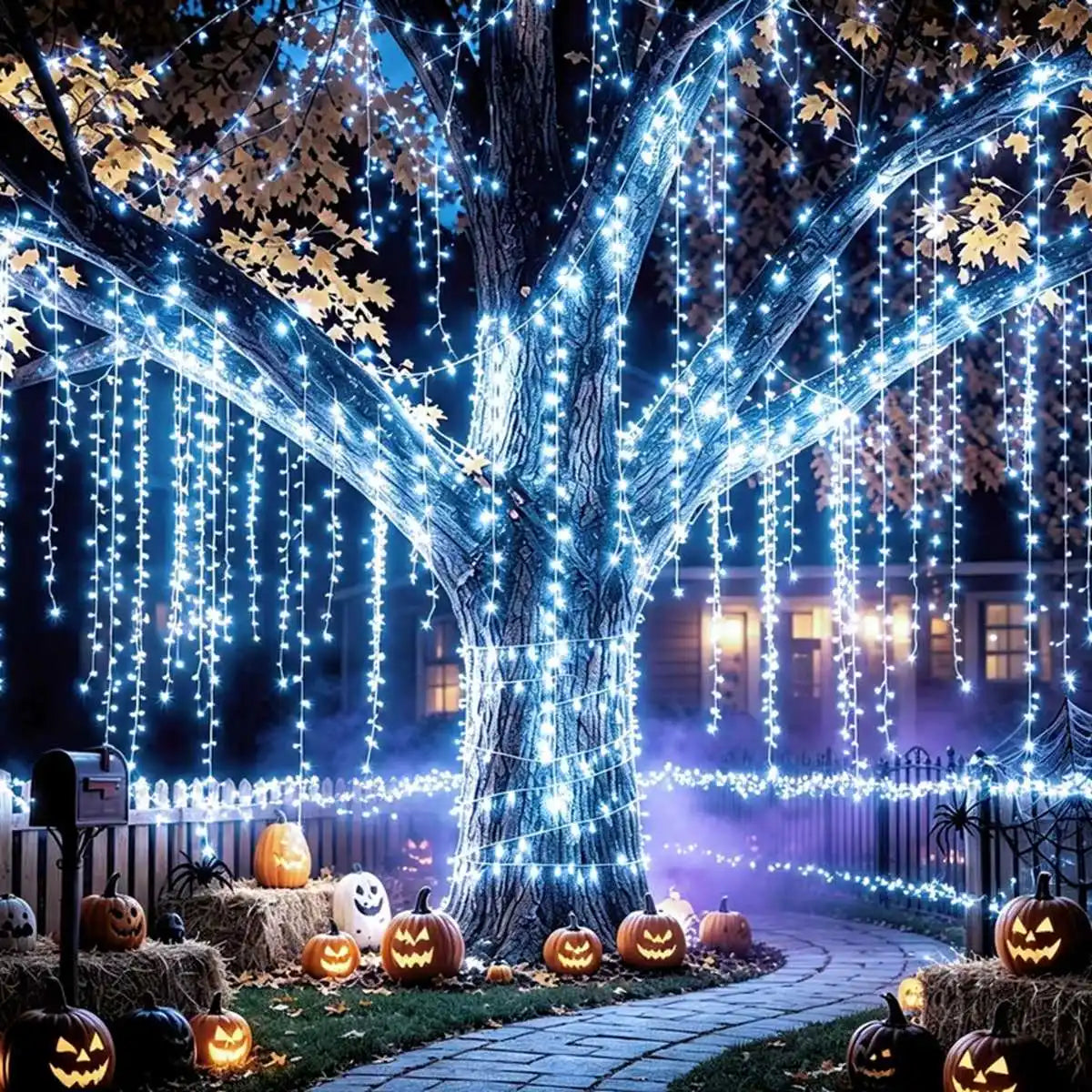 2Pcs/Set Halloween Solar Fairy String Lights Copper Wire LED Outdoor Lights With 8 Modes Outdoor.