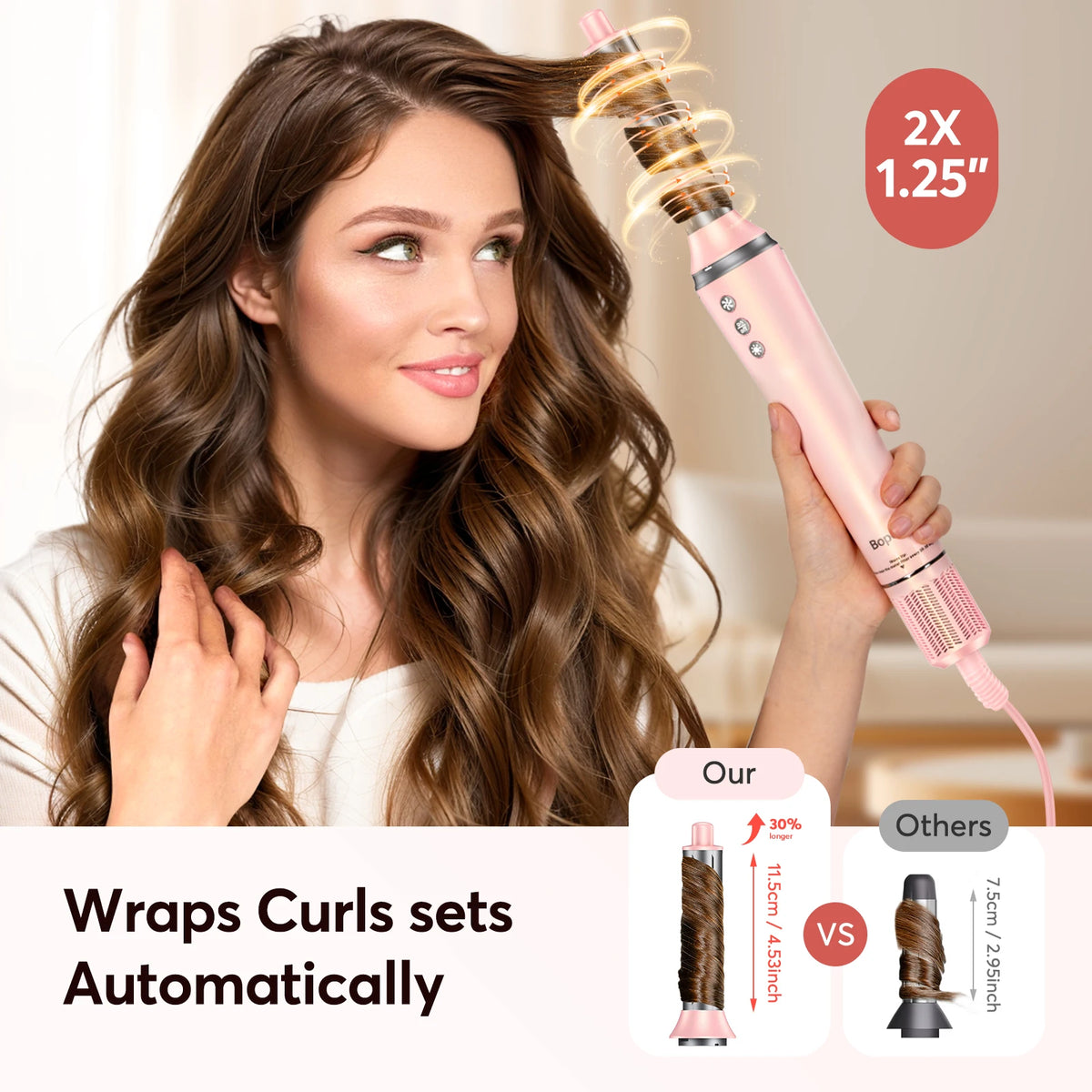 Bopcal 5 In 1 Hair Dryer Hot Air Comb Electric Hair Curling Iron 1200W High Speed Blower Multifunctional Styling Tools Hairdryer