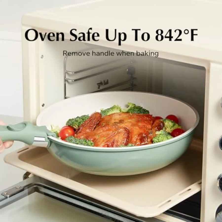 32pcs Ceramic Pots and Pans Set Non Stick Nonstick Kitchen Cookware Set with Detachable Handle .