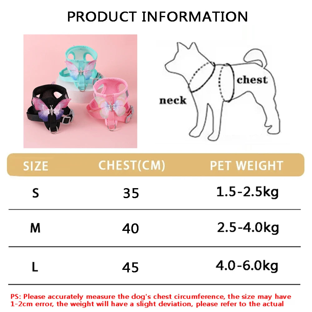 New Breathable Cute Cat Harness Set Butterfly Small Dog Harness.
