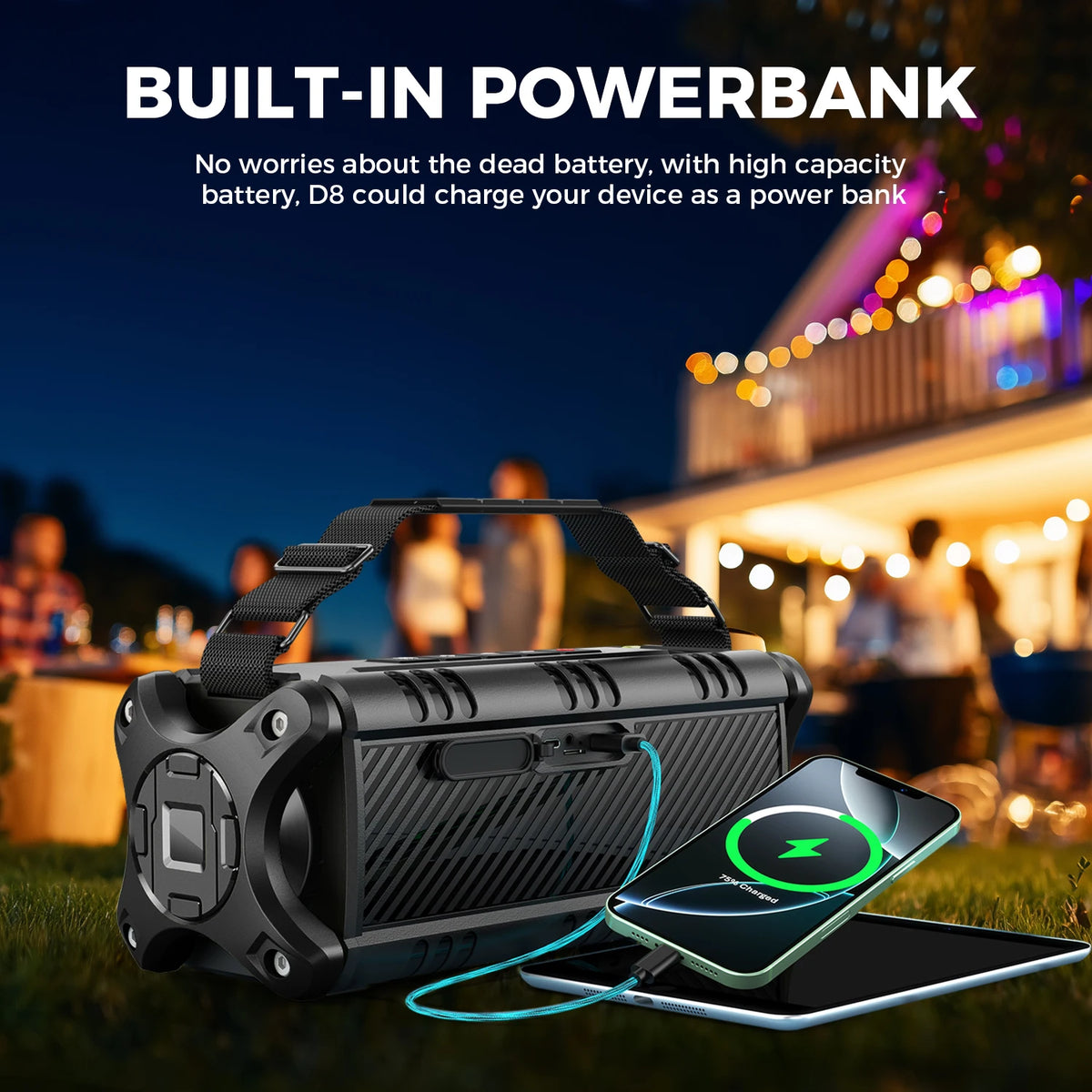 W-KING D8 Bluetooth Speaker, 50W RMS IPX6 Waterproof Loud Speakers Bluetooth Wireless.