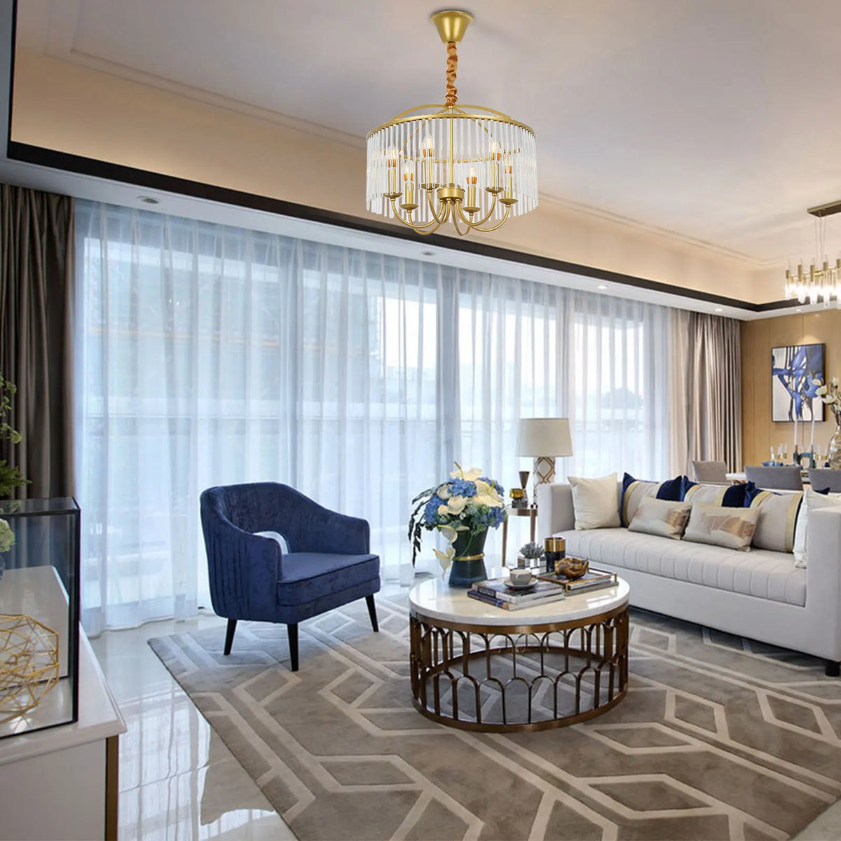 6-Light Crystal Ceiling Mounted Chandelier Ceiling Light Fixture