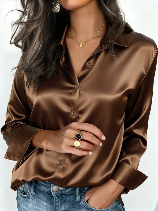 Women's Satin Button-Up Blouse, Apparel