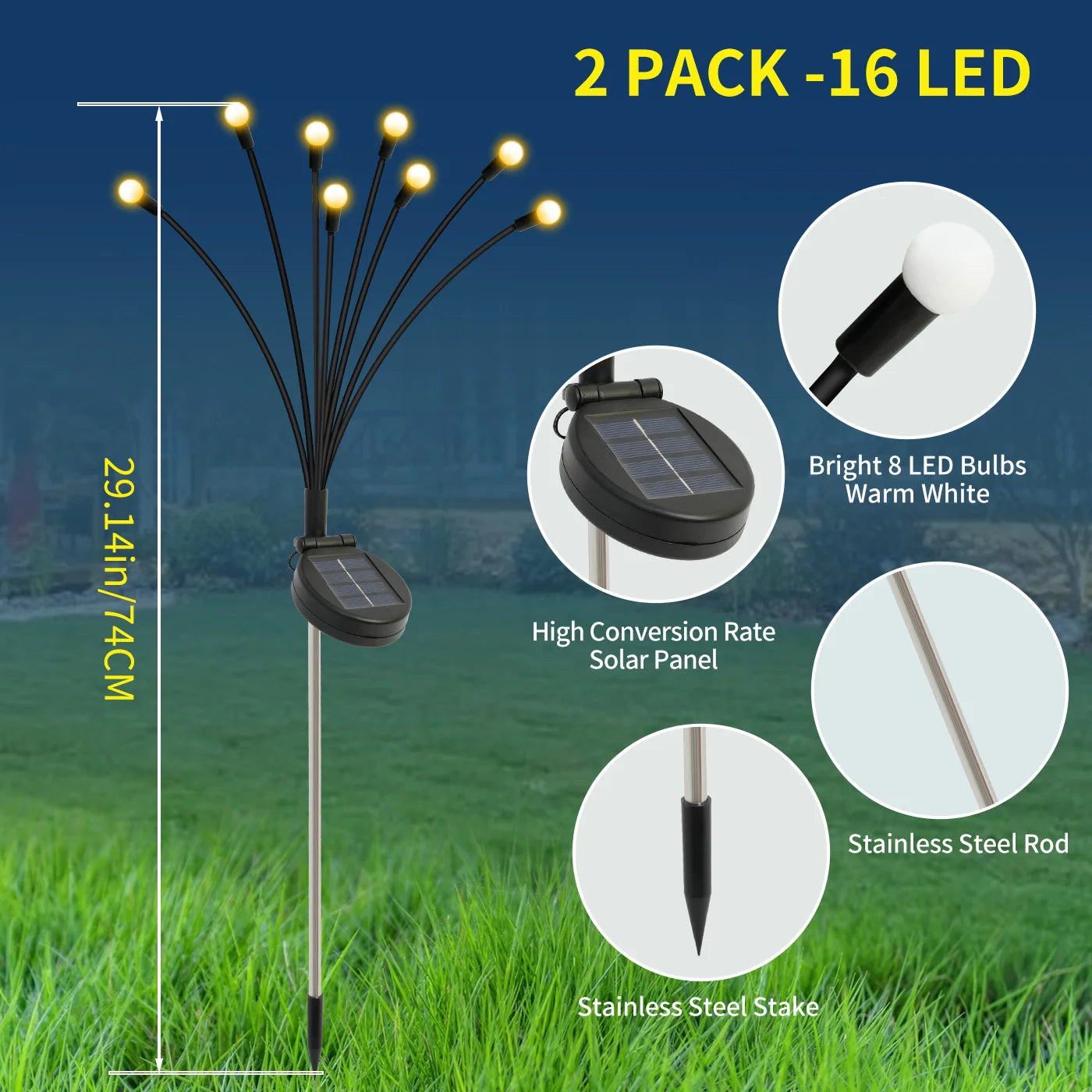 8-Head Waterproof Solar Firefly Lights LED Solar Outdoor Decorative Garden Lights