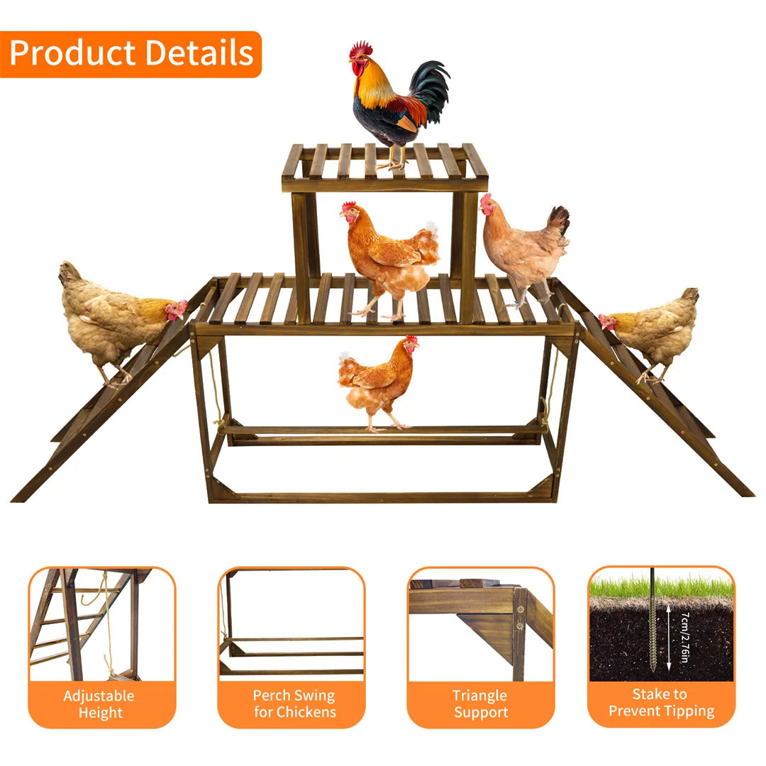 Pine Wood Chicken Perch Swing with Roosting Bars & Climbing Ladder,