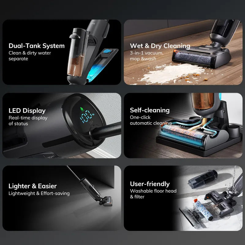 ILIFE W90 Pro Cordless Wireless Wet Dry Smart Mop Washing ,7000Pa Suction, 1Min Self Cleaning,.