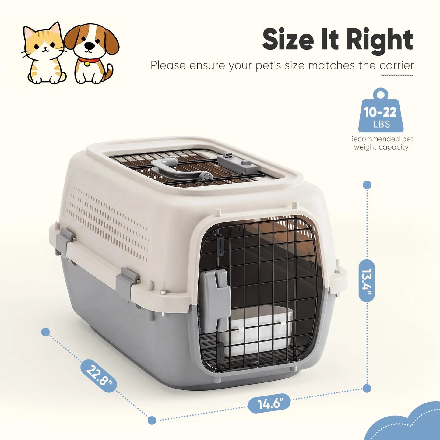 23Inch Pet Carrier for Small Dogs Cats  Front Top Load Wire Door .