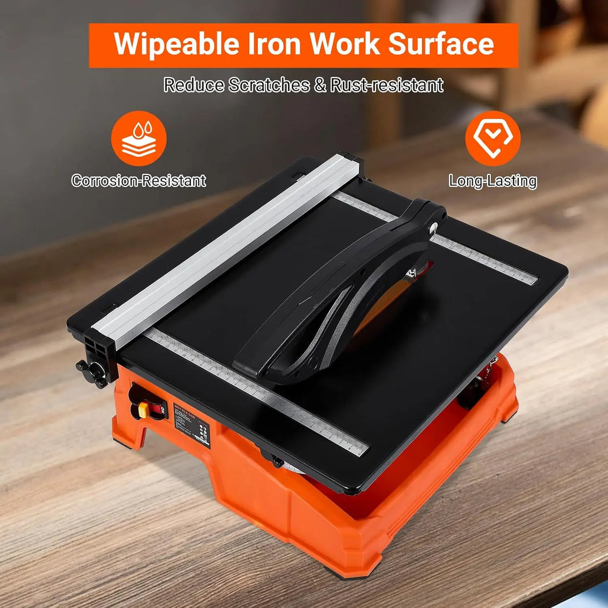 Wet Tile Saw 6500 RPM Copper Motor Tile Cutter 0-45° Bevel Cutting Built-In Water Tray with Rip Fence & Miter Gauge for Ceramic Stone Tile